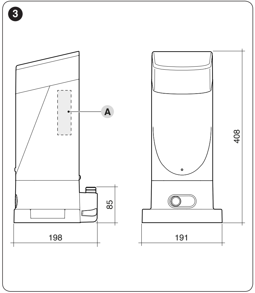 NICE SLIGHT SLH400 – κάτοψη 191 × 198 mm και ύψος 408 mm