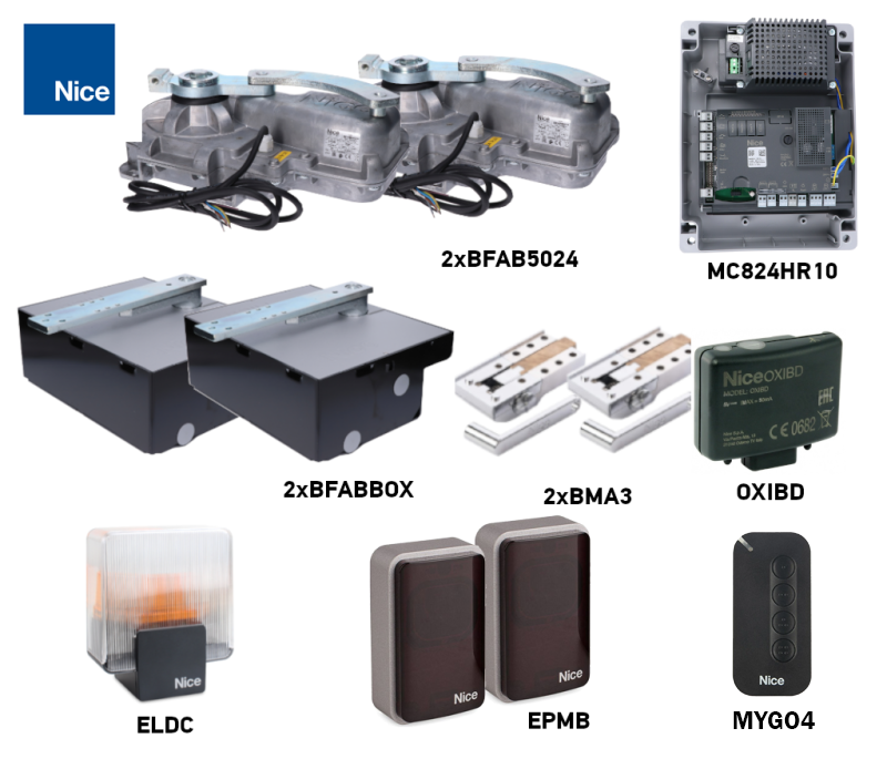 Σετ μηχανισμών κίνησης NICE Big-Fab BFAB5024 για δίφυλλη πύλη – κάθε φύλλο 5m/900kg
