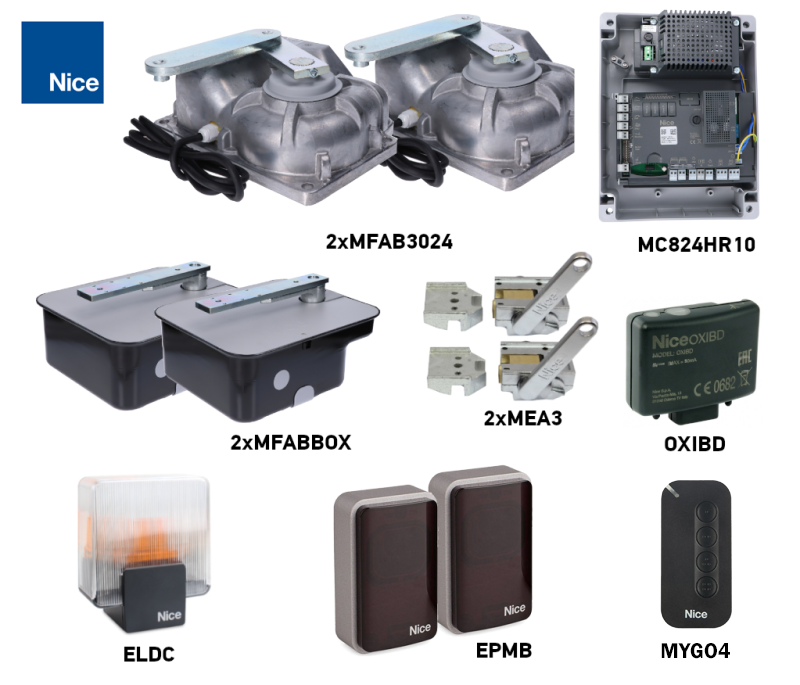Σετ μηχανισμών NICE M-Fab MFAB3024 για αυλόπορτα με δύο φύλλα - κάθε φύλλο έως 3,5m/600kg