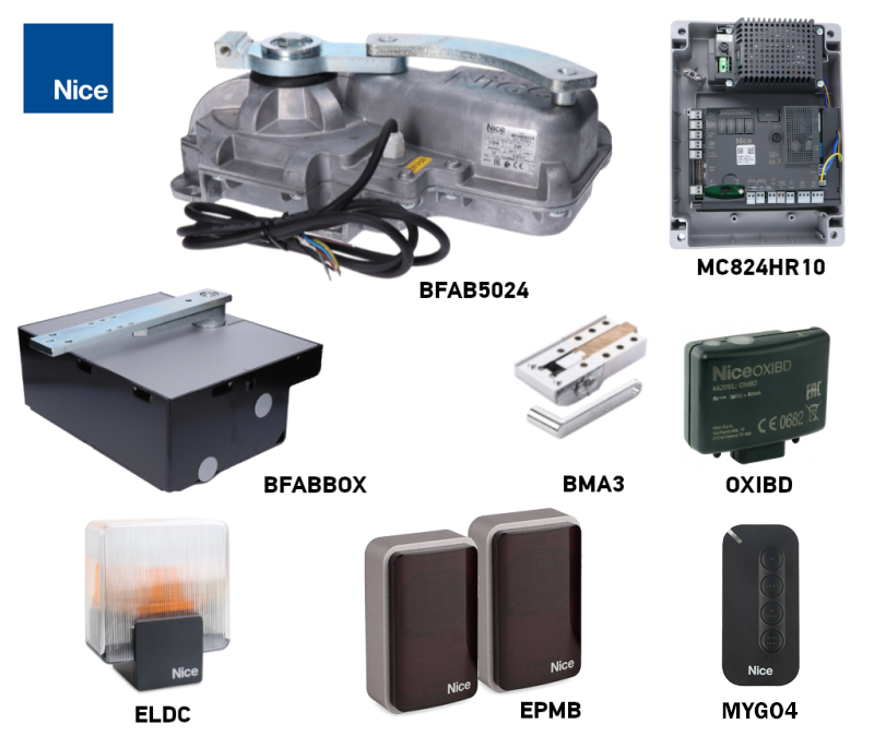 Σετ μηχανισμού κίνησης NICE Big-Fab BFAB5024 για μονόφυλλη πύλη έως 5m/900kg